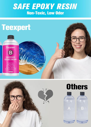 Teexpert Epoxy Resin Crystal Clear: 64OZ Epoxy Resin kit Fast Curing Heat Resistant for Casting Coating Art DIY Craft Jewelry Wood Table Top Flower Preservation- 2 Part(32OZ Resin and 32OZ Hardener)