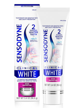 Sensodyne Clinical White Toothpaste Clinically Proven Whitening for Sensitive Teeth, Stain Protector, 3.4 oz