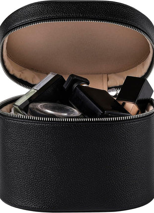 Makeup Bag Vanity Case with Divider and Handle, Aesthetic Makeup Bags, Waterproof PU Leather Toiletry Bag for Women Girls, Portable Cosmetic Organizer Bag (03Black)