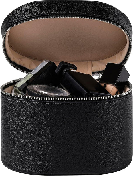 Makeup Bag Vanity Case with Divider and Handle, Aesthetic Makeup Bags, Waterproof PU Leather Toiletry Bag for Women Girls, Portable Cosmetic Organizer Bag (03Black)