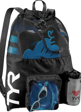 TYR Big Mesh Mummy Backpack for Swim, Gym and Workout Gear, Black, 40-Liter Capacity