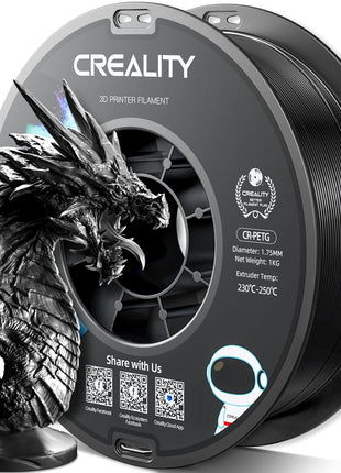 Official Creality PETG 3D Printer Filament 1.75mm 1KG (2.2lbs), High Precision, Strong Toughness, Odorless, Better Flow, Moistureproof 3D Printing CR PETG Filament, Black