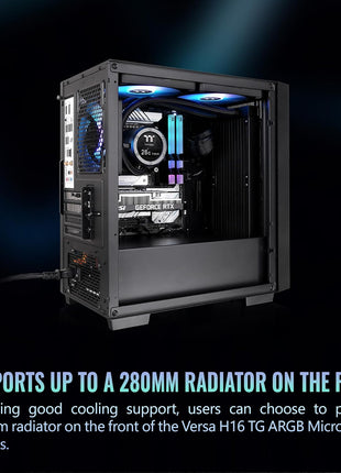 Thermaltake Versa H16 TG ARGB Black Micro ATX Tower Case; Tempered Glass Side Panel; 3 Pre-Installed ARGB Fans; CA-1Y8-00S1WN-02; 3 Year Warranty