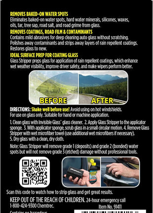 Invisible Glass 91411 Glass Stripper Water Spot Remover Kit – Cerium Oxide Based Auto Glass Polish for Windshields, Hard Water Spots, Road Films & Old Coatings – 4 Fl Oz