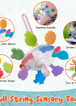 4-in-1 Montessori Baby Toy Set with Pull-String Teether Stacking Blocks | Stacking Rings, Baby Blocks, Sensory Cube, Bath Play, Color and Shape Matching, Fine Motor Practice, Montessori Baby Gifts