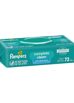 Pampers Baby Wipes, Complete Clean Baby Fresh Scented Wipe, Gently Cleans Head to Toe, 72 Total (1 Flip-Top Packs)