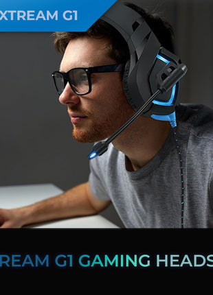 Adesso Xtream G1 Gaming Headphones, Black, Noise Cancelling Microphone | LED Lighting for PC, PS4, Xbox, Nintendo Switch, and Laptops