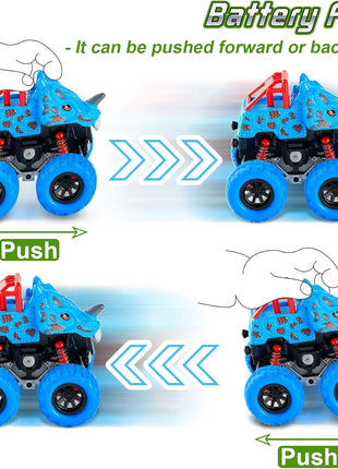 LODBY Dinosaur Toys for 2 3 4 5 Year Old Boys - Monster Truck Toys for Toddlers Boys Ages 2-4-6 - Push and Go Cars Dinosaur Toys for Kids 3-5 Year Old Boy Christmas Birthday Gifts