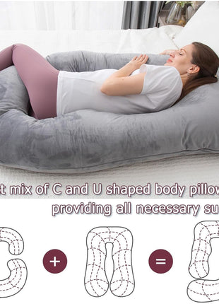 MOON PINE Pregnancy Pillow, U Shaped Full Body Pillow for Maternity Support, Sleeping Pillow with Cover for Pregnant Women (Dark Grey)