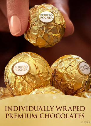 Ferrero Rocher Gourmet Hazelnut Milk Chocolate Gift Box, 24 Individually Wrapped Treats, 10.6 oz