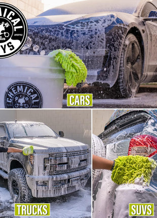 Chemical Guys Chenille Premium Scratch-Free Microfiber Wash Mitt for Car Washing - 2 Pack, Lime Green, Ultra-Soft Car Wash Gloves, Swirl-Free Finish, Safe for Trucks, SUVs, Motorcycles, and More