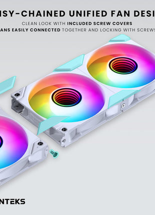 Phanteks M25-120 Gen2 Triple Pack, 3X 120mm ARGB High Performance Cooling Fans, Daisy-Chain Unified Fan Frame, Infinity Mirror hub, Single Cable Connection, White