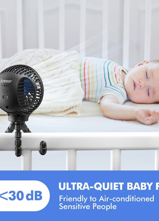 WiHoo Portable Stroller Fan, 11H Ultra-long Battery Life 3 Speed 360°Rotate, USB Rechargeable or Battery Operated Cooling Clip On Personal Fan for Baby Crib Travel Car Seat Black
