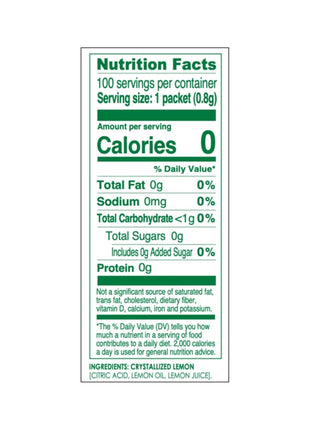 TRUE LEMON Water Enhancer, Bulk Dispenser, 100 Count (Pack of 1), 0 Calorie Drink Mix Packets For Water, Sugar Free Lemon Flavoring Powder Packets