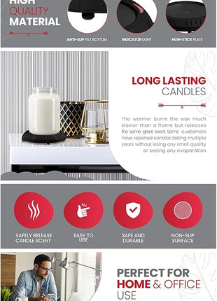 Candle Warmer Plate Safely Releases Scents Without a Flame  Used as Candle Jar Warmer, Candle Melter, Coffee Warmer, Mug Warmer, Cup Warmer in Your Home & Office (Black)
