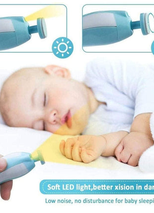 Qunlions life Electric Nail File Drill for Baby No Sharp Claws Hurt, 6 in 1 Safety Cutter Trimmer Clipper for Toes and Fingers (Blue)