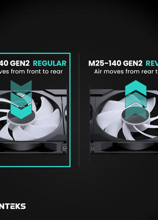 Phanteks M25-140 Gen2, 140mm ARGB High Performance Cooling Fans, Daisy-Chain Unified Fan Frame, Infinity Mirror hub, Single Cable Connection, Black