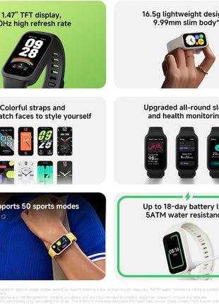 XIAOMI Smart Band 9 Active Global Version 1.47'' Display 18-Day Battery Life Modes All-Day Health and Fitness Monitoring 5ATM (Black)