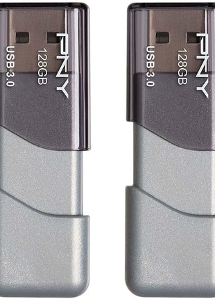 PNY 128GB Turbo Attaché 3 USB 3.0 Flash Drive, Silver (Pack of 2)