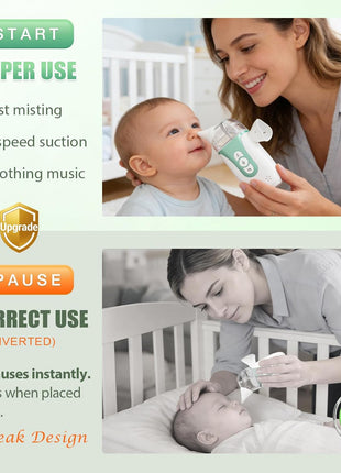 Nasal Aspirator for Baby, 2-in-1 Electric Nose Sucker for Toddlers with Spray, Up to 70kPa with 5 Levels, Auto Leak Control, 3 BPA-Free Silicone Tips, Quiet & Portable Nose Cleaner, Rich Package