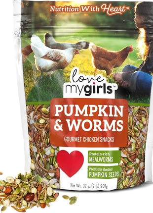 Love My Girls: Chicken Snacks - Pumpkin & Worms - 2lb Bag - Global Harvest, Gourmet Multi-Grain Treats, Corn-Free, Nutritious & Protein Rich Mealworms