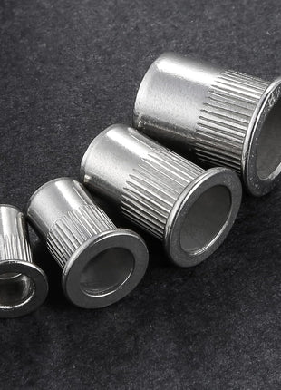 Wensilon Rivet Nut 1/4 inch-20UNC 100Pcs Stainless Steel 304 Finish Flat Head Rivnut Threaded Insert Nut Knurled Body