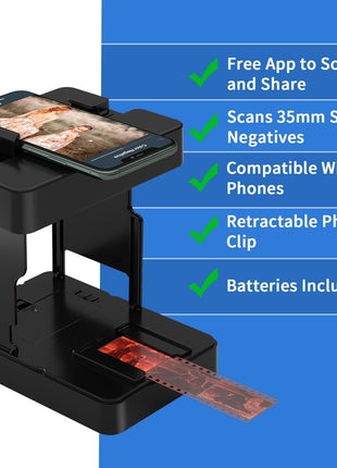 Mobile Film Scanner 35mm, Positive Slide & Negative Scanner Photo Scanner Converts 35mm Slides & Negatives to Digital Photos (2AA Batteries Included)