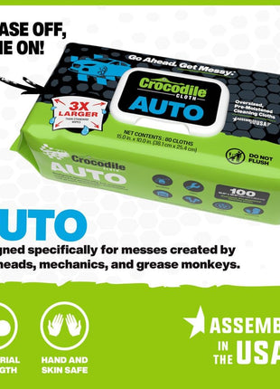 Crocodile Cloth Auto Cleaning Wipes – 100 XL (15 inch x 10 inch) Disposable Wipes for Car Engine Degreasing, Body Detailing & Tire Cleaning – Cuts Grease, Oil, Adhesives on Hands, Tools, Parts & More