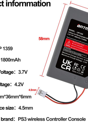 Batmax 2Pc LIP1359 Battery Replacement for Sony PS3 PlayStation 3 Controller Sixaxis Dualshock 3 CECHZC2E CECHZC2U