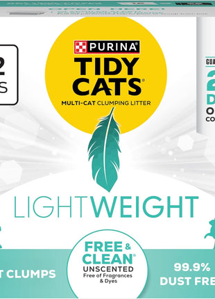 Purina Tidy Cats LightWeight Free and Clean Unscented, Multi-Cat, Clumping, 99.9 Percent Dust Free Cat Litter - 17 lb. Box