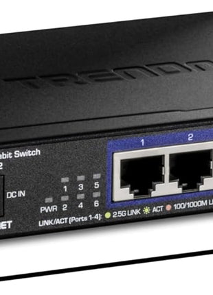 TRENDnet 6-Port 10G Switch, 4 x 2.5G RJ-45 Base-T Ports, 2 x 10G RJ-45 Ports, 60Gbps Switching Capacity, Wall Mountable, 10 Gigabit Network Connections, Lifetime Protection, Black, TEG-S762