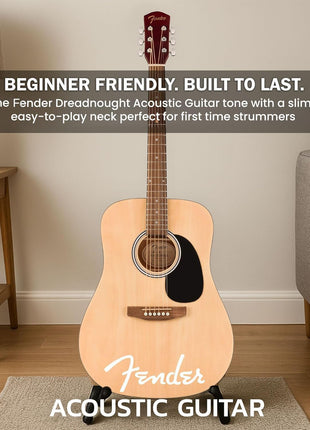 Fender Dreadnought Acoustic Guitar   Natural Bundle with Gig Bag, Strap, Strings, Picks, and Austin Bazaar Instructional Video