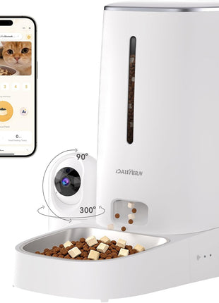 Automatic Cat Dog Feeder with Camera 4L, 2.4G/5G WiFi Smart Pet Food Dispenser with Night Vision, 2-Way Audio, Meat Call and Motion Alert, Stainless Steel Bowl, Dual Power Support, AI Feature