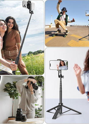 Selfie Stick Travel Tripod for Cell Phone with Remote Control and Phone Holder, Extendable Selfie Stick for iPhone, iPhone Tripod for Video Recording, 50 Inch, Black