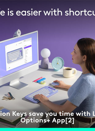 Logitech POP ICON Keys Wireless Bluetooth Keyboard - Lilac and Off-White | Comfortable typing, programmable keys, easy-switch between up to 3 devices, for laptop, tablet, PC