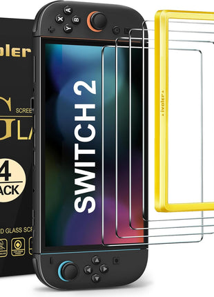 ivoler 4-Pack Tempered Glass Screen Protector Designed for Nintendo Switch 2 2025 with [Alignment Frame] Transparent HD Clear[Updated Version] Screen Protector for Switch 2 7.9''