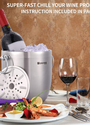 Ice Bucket with Lid, Scoop, Tongs and Strainer - Well Made Insulated Stainless Steel Keep Ice Frozen Longer - Ideal for Cocktail Bar, Parties, Chilling Wine, Champagne - 3 Liter (Stainless Steel)