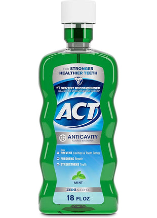 ACT Anticavity Zero Alcohol Fluoride Mouthwash 18 fl. oz., With Accurate Dosing Cup, Mint