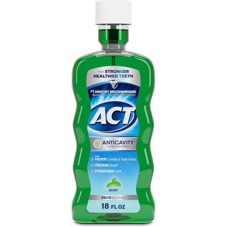 ACT Anticavity Zero Alcohol Fluoride Mouthwash 18 fl. oz., With Accurate Dosing Cup, Mint