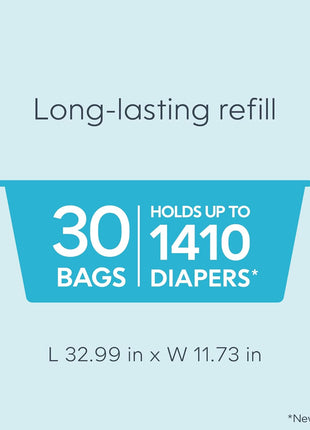 Diaper Genie Easy Roll Refill | 30 Bags Per Refill | Holds Up to 1410 Newborn Diapers | Odor Control | Diaper Pail Refill Bags | Fits Diaper Genie Signature & Platinum Pails