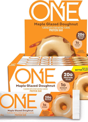 ONE Maple Glazed Doughnut Protein Bars, 20g Protein, Gluten Free, 12 ct | 20g Protein, 1g Sugar, Protein Snack for Breakfast, Workout and Travel, 12 Snack Bars with Whey Protein Isolate