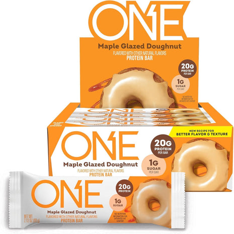 ONE Maple Glazed Doughnut Protein Bars, 20g Protein, Gluten Free, 12 ct | 20g Protein, 1g Sugar, Protein Snack for Breakfast, Workout and Travel, 12 Snack Bars with Whey Protein Isolate