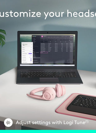 Logitech Zone 300 Wireless Bluetooth Headset with Noise-Canceling Microphone, Compatible with Windows, Mac, Chrome, Linux, iOS, iPadOS, Android – Rose