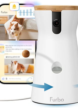 Furbo 360° Dog Camera [Subscription Required] Unlock w/Paid Plan: Home Security & Dog Safety Alerts, Rotating Pet Treat Toss, 2-Way Speaker (Low Risk, 3mo Min. Cancel Anytime)