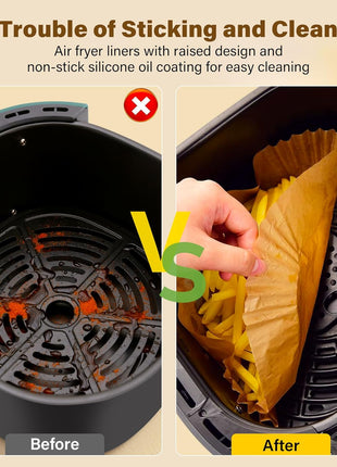 Air Fryer Liners Disposable, 8", Parchment Paper for 5-8QT | 125 Pcs Unbleached Airfryer Basket Liners,Oil-Proof for Baking, Roasting, Microwave, Oven Air Fryer Accessories