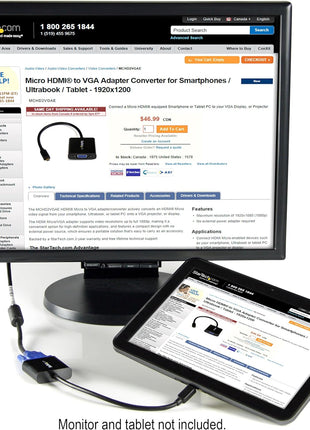 StarTech.com Micro HDMI® to VGA Adapter Converter for Smartphones / Ultrabook / Tablet - 1920x1080 - Micro HDMI Male to VGA Female (MCHD2VGAE2)