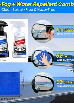 Water Repellent & Anti Fog Spray for Car Windscreen, Windows, Mirrors, Goggles, Helmets - Waterproof Defogger Spray for Automotive Glasses - Pack of 2