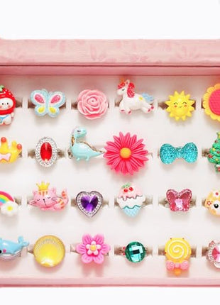 PinkSheep Little Girl Jewel Rings in Box | Adjustable,No Duplication, Girl Pretend Play and Dress Up Rings,Birthday Christmas Gift