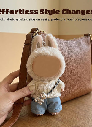 17cm Doll Clothes(NO Doll), Cute Dolls Outfit Accessories with Sweater + Denim Jeans + Pants, Small Kawaii Clothes Set for Dolls(Style 4)