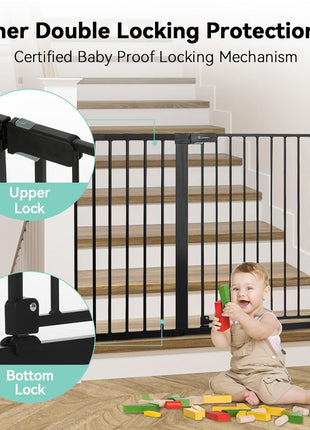 COMOMY 36" Extra Tall Baby Gate for Stairs, Fits 29.5" to 48.8" Openings | Auto Close Extra Wide Dog Gate for House, Pressure Mounted Easy Walk Through Pet Gate with Door, Black